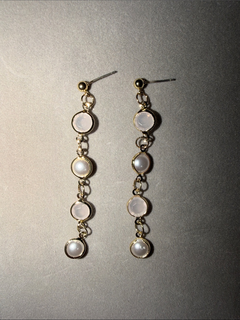 Gold-Tone Faux Pearl & Pink Crystal Long Dangle Earrings